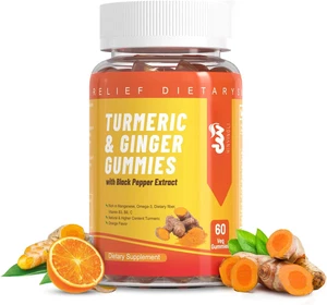 Gommes curcuma gingembre 500 mg poivre noir vitamine C faible sucre 60 pcs - Picture 1 of 7