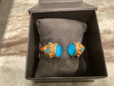 Brazalete brazalete con bisagras azul iridiscente Julie Vos placa de oro de 24 k y perlas Foto 1 de 4
