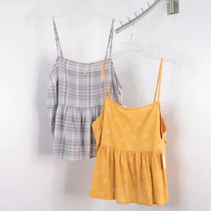 New 2pc a.n.a. Women's L Spaghetti Strap Babydoll Cotton Blend Cropped Tank Tops - Picture 1 of 11