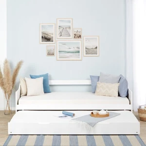 Holzbett 90x200 Lattenrost Massiv Weiß Gästebett Matratze Ausziehbar Homestyle4u - Bild 1 von 12