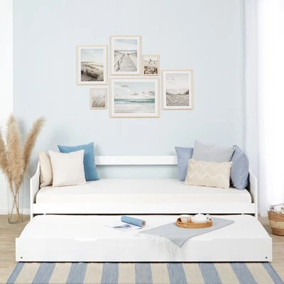 Holzbett 90x200 Lattenrost Massiv Weiß Gästebett Matratze Ausziehbar Homestyle4u - Bild 1 von 4