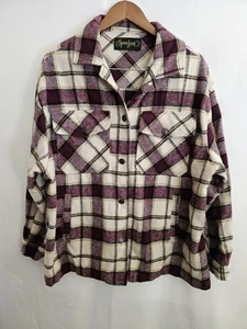 Spoon Jeans 2X Oversized Plaid Shacket Burgundy Cream Black Button Front - Picture 1 of 6