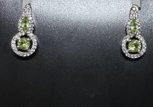 Sterling Silver 925 Peridot & White Topaz Drop Earrings Teardrop Halo - Picture 1 of 7