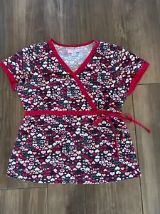 Koi Scrub Shirt Top Womens Heart Valentine M Wrap Short Sleeve Polyester/Cotton - Picture 1 of 5