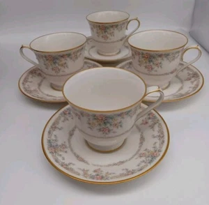 Set of 4 Noritake Gallery Ivory China Tea Cup & Saucers 7246 Japan Floral Gold - Picture 1 of 5