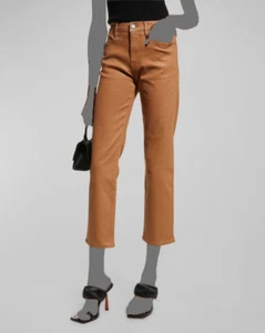 $256 Frame Jeans Women's Brown Le-High Straight Slim Coated Jean Pants Size 24 - Picture 1 of 4