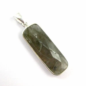 Bezel Gem Pendant with Bail-Labradorite Sterling Silver Rectangle Bezel 40mm - Picture 1 of 6
