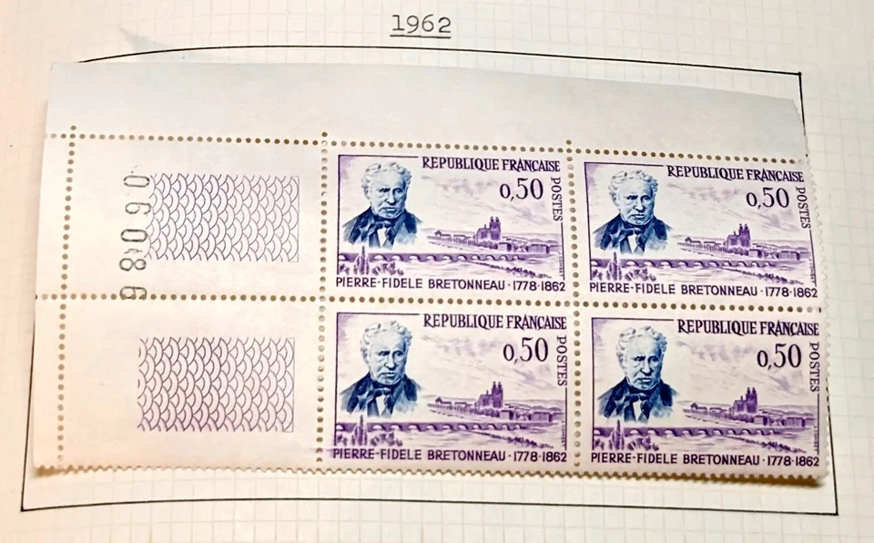 Блок из 4 марок французского врача Пьера Бретонно 1962 как новые - Изображение 1 из 1