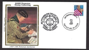 1997 US Boy Scout National Jamboree Fort AP Hill SOSSI silk stamp collecting - Picture 1 of 1