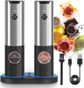2X Electric Salt Pepper Grinder Set USB Rechargeable Base w/5 Grinding Level - Picture 1 of 8