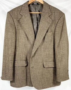 Haggar Men Houndstooth Brown Wool Tweed Blazer Sport Coat Suit Jacket Vtg 42R - Picture 1 of 14