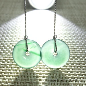 Certified Icy Green Burma100%Natural A jadeite Jade Donut Earring925silver~平安扣耳坠 - Picture 1 of 10