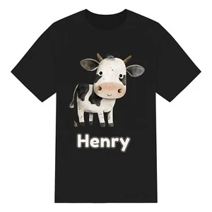Linda camiseta personalizada acuarela vaca niños para niños y niñas. Unisex. Personalizado - Imagen 1 de 9