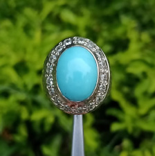 Xmas Gift Turquoise Ring Real Feroza Ring with White Moissanite Handmade Ring