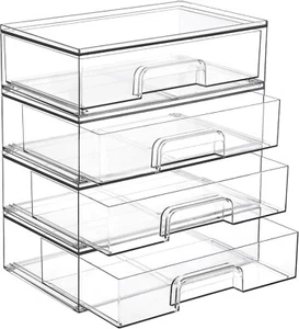 12.1''W Clear Stackable Storage Drawers,4 Pack Acrylic Plastic Organizers Bins - Picture 1 of 7
