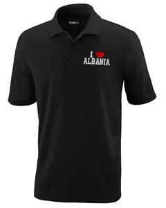 Performance Golf Tees I Love Albania Polyester Short Sleeves Polo Shirts for Men - Picture 1 of 11