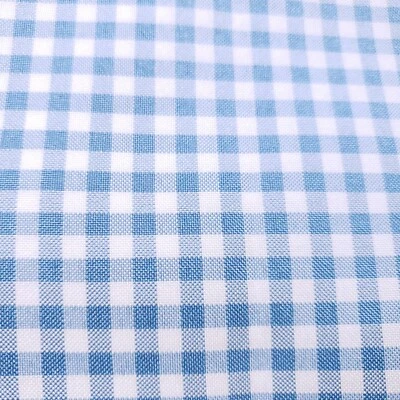 Baby Blue Gingham Poly Poplin Fabric - Checkered Material 58" by the Yard - Image 1 of 4