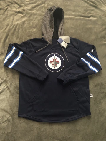 Adidas Winnipeg Jets Hooded SweatShirt Navy Blue NHL Large L NWT $100 Hoodie Cover