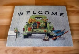 Fußmatte Sommer Willkommen Blumenmuster Vintage LKW 18x24 Verblassungsfest Innen/Außen - Bild 1 von 1