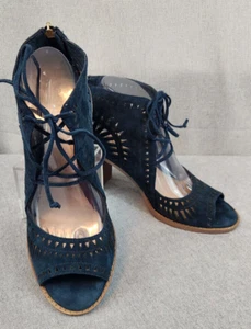 Vince Camuto Blue Suede Leather Upper Pumps Block Heels 8M Open Toe Womens - Picture 1 of 6
