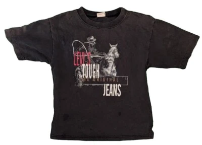 CAMISETA VINTAGE LEVI'S Tough Jeans NIÑOS AÑOS 90 Talla 7 Desvanecida Puntada Única Envejecida Foto 1 de 4