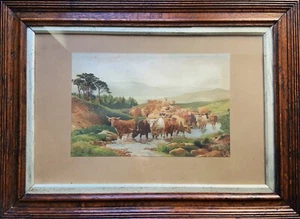 Henry Birtles (1838-1907) HERDSMAN & CATTLE FARMING HIGHLAND LANDSCAPE PAINTING - Picture 1 of 12