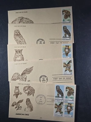 1978 US AMERICAN OWLS FDC Scott# 1760-1763, 1763A, SUN Cachet Set of 5 - stk#KR6 - Image 1 of 4