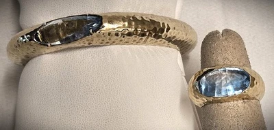 TFS BY ROBERTO MONEDA RELLENO DE ORO PULSERA Y ANILLO DE LEY CON TOPACIO AZUL (7325) Foto 1 de 4