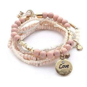 Caiyao Boho Stackable Bead Bracelets Bohemian Multilayer Stretch Bracelets Pink - Picture 1 of 1