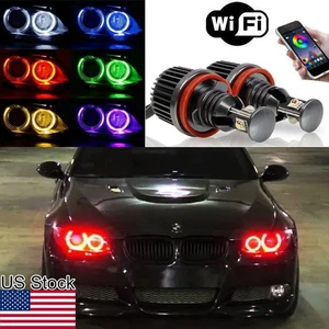 2x H8 RGB LED Angel Eyes Halo Ring Bulb Phone Control For BMW E90 E92 335i 328i - Foto 1 di 12