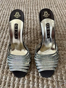 Gina “Harvey” Swarovski Crystal High Heeled Mules. Brown Satin size 7.5 - Picture 1 of 6