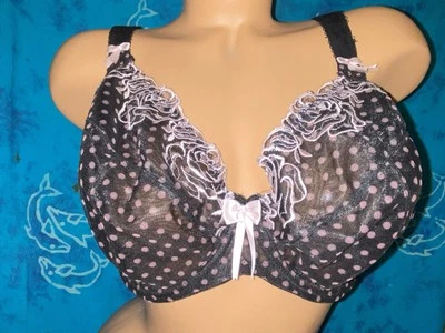 Sutiã Elomi EL8170 Betty sexy preto transparente rosa bolinhas mergulho com aro 38G - Imagem 1 de 4