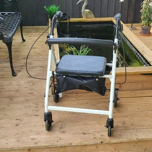 Mobility 4 Wheel Rollator/Walker Metal Frame seat brakes folding White - Picture 1 of 12