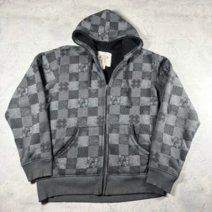 Vintage Y2K Skull Checkered Grey Route 66 Sherpa Hoodie • Large - Bild 1 von 6