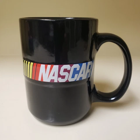 Authentic NASCAR Racing Tea Coffee Mug Black Raised Logo 2003 Sherwood Brands Cover