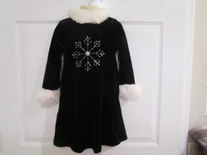 Bonnie Jean Girls Black Dress Size 4 With White Fur Trim And Beads - Picture 1 of 9