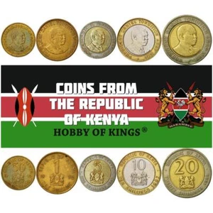Kenya | 5 Coin Set | 50 Cents 1 5 10 20 Shillings | Tribal Shield | 1995 - 1998 - Picture 1 of 2