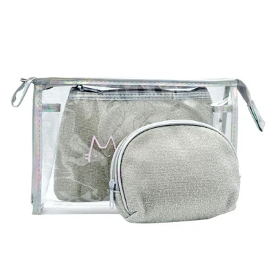 Tris pochette trousse trasparente due borsellini lurex argento - BC016 ARGENTO - Immagine 1 di 4