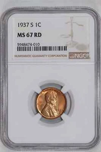 1937-S LINCOLN WHEAT CENT NGC MS67 RED - VERY PQ!! - Picture 1 of 2