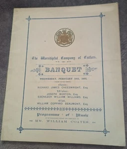 1891 Adelina Dinelli Violin William Coates programme of Music Cutlers Banquet - Picture 1 of 7