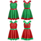Kids Girls A-line Dress Colorblock Christmas Costume Cross Shoulder Straps