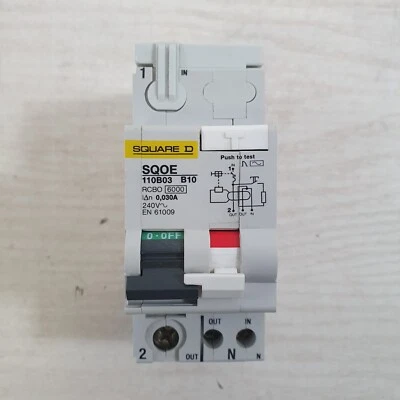 SQUARE D  SQOE 110B03  10A CURVE B 30mA DOUBLE POLE RCBO  - S78 - Image 1 of 4