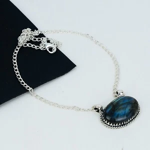 Natural Labradorite Gemstone Handmade 925 Sterling Silver Jewelry Necklace Gifts - Picture 1 of 4