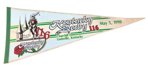 1990 Kentucky Derby Churchill Downs Horse Racing 12 x 30" Souvenir Felt Pennant Cover