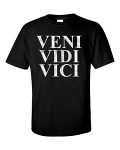 VENI VIDI VICI I Came I Saw I Conquered Roman Distressed Print T-Shirt - Picture 1 of 5