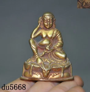 Tibetan Bronze 24k gold Gilt Deer head Milarepa Buddha master Bodhisattva Statue - Picture 1 of 5