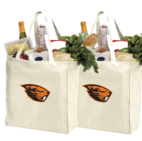 Oregon State Beavers Shopping Bags Grocery Tote 2 PC SET-NATURAL COTTON! Cover