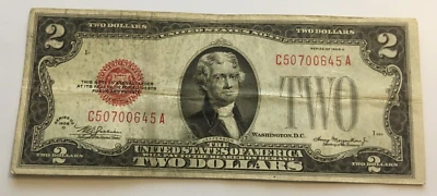 1928 D $2.00 DOLLAR RED SEAL NOTE very nice circulated CA Block - Image 1 of 2