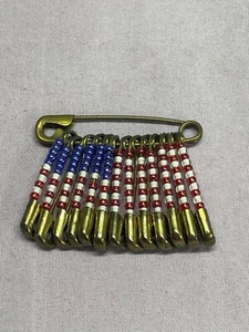 USA Flag Red White blue Safety Pin Brooch vintage 1 1/2" in size - Picture 1 of 9