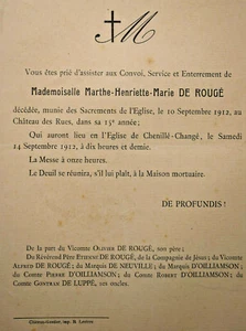 MARTHE DE ROUGE Neuville d Oilliamson Luppe FAIRE PART Chenille Change 1912 - Picture 1 of 2